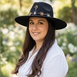 Black suede beaded hat